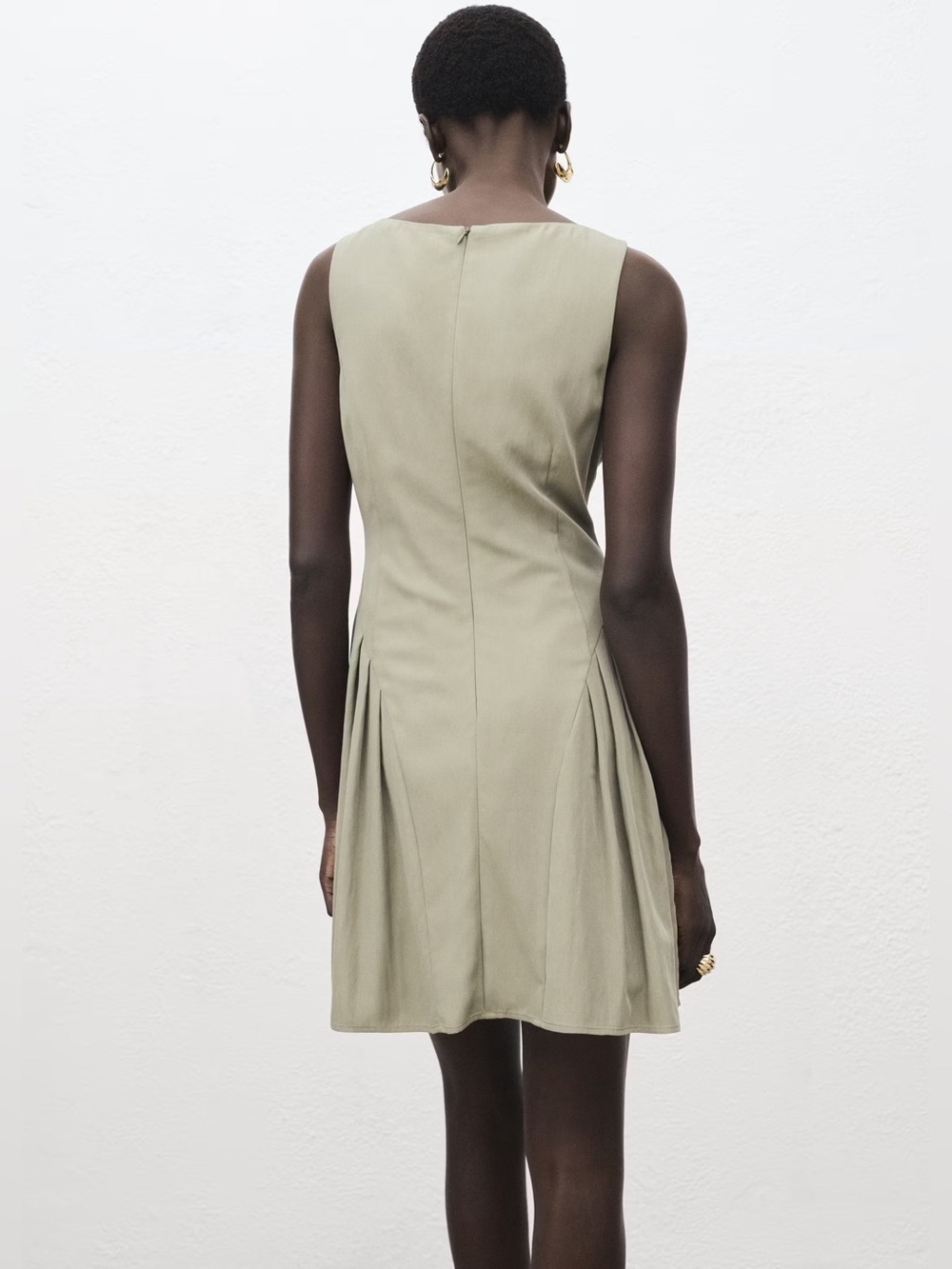 Mango Olive boat neck dress with pleats NWT - Picture 3 of 6
